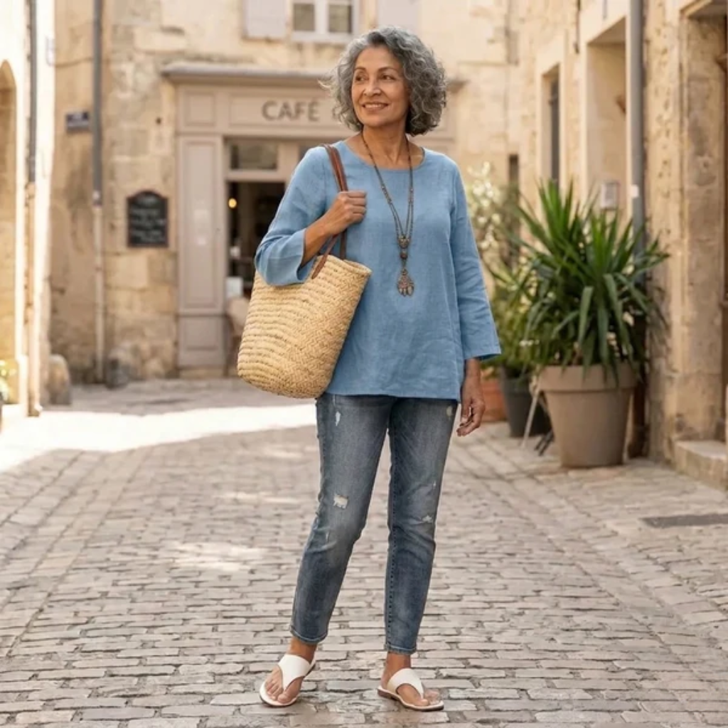 Women’s Flared Sleeve Blouse - Refined Round Neck and Breezy Relaxed Silhouette