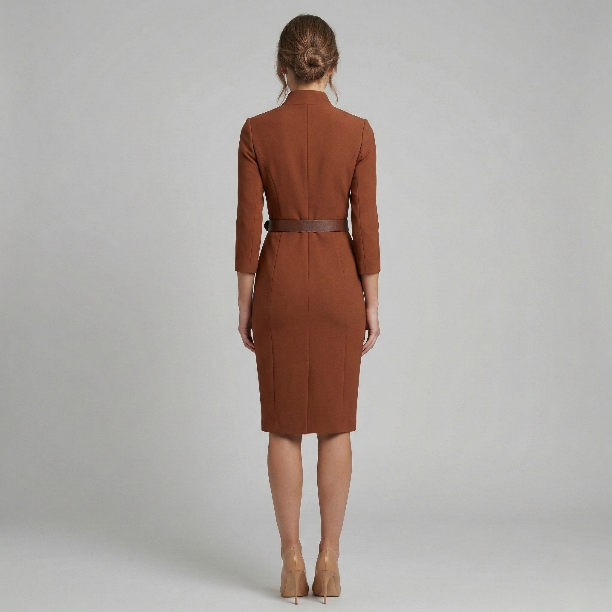 Women's Sheath Dress V Neck Belted Midi Office