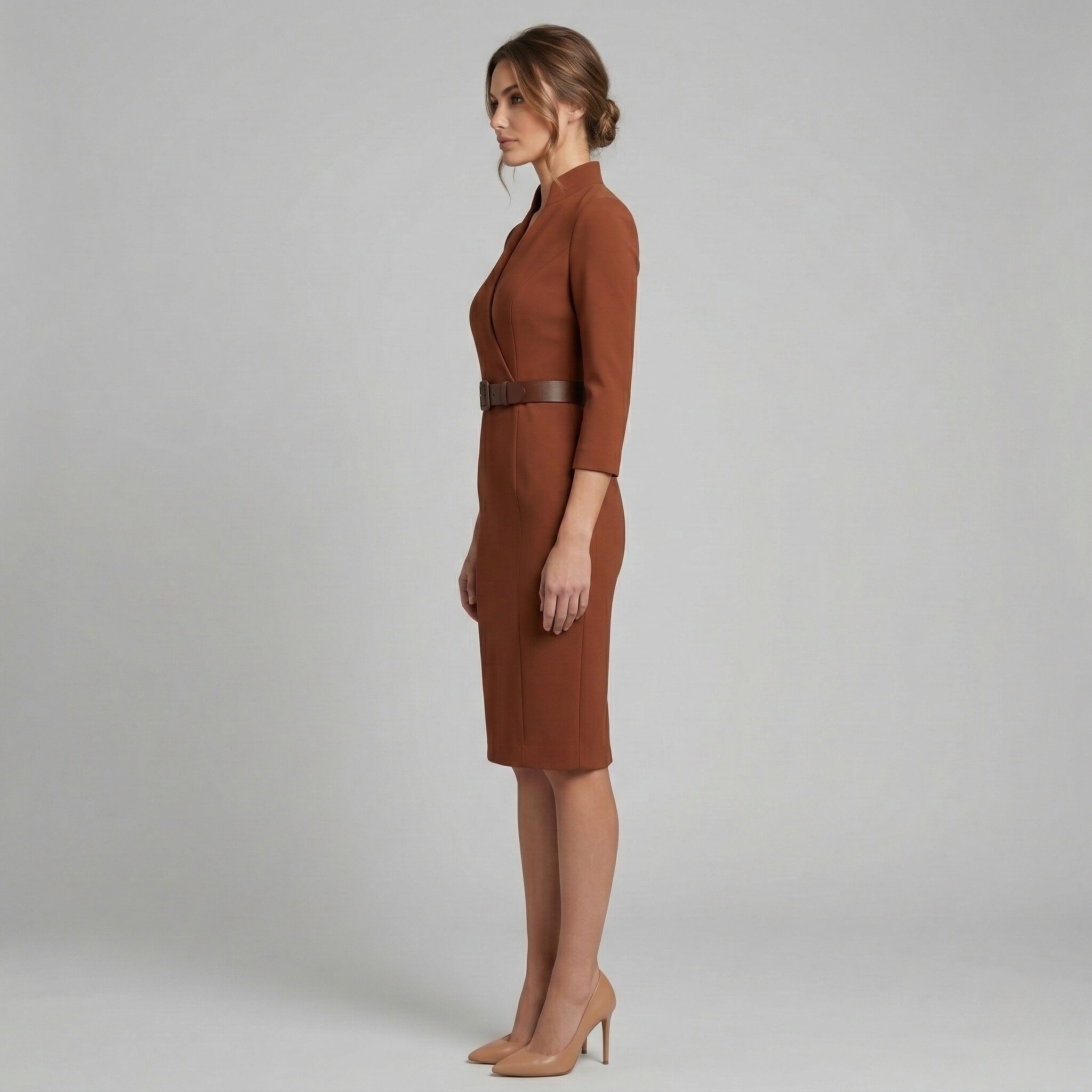 Women's Sheath Dress V Neck Belted Midi Office