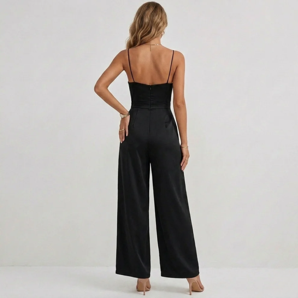 Women's Sleeveless Jumpsuit V-Neck Surplice and Wide Leg Fit