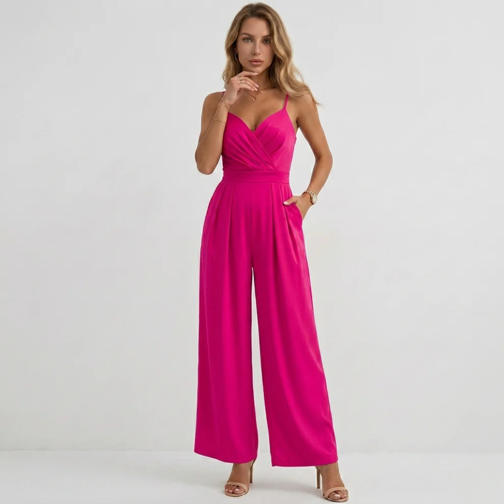 Women's Sleeveless Jumpsuit V-Neck Surplice and Wide Leg Fit