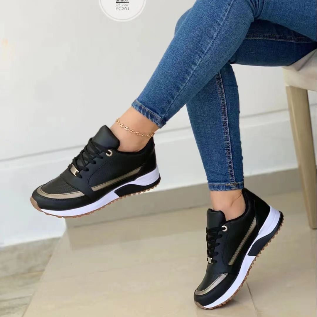 Women's Low-Top Sneakers Leather Lace-Up and Metallic Trim