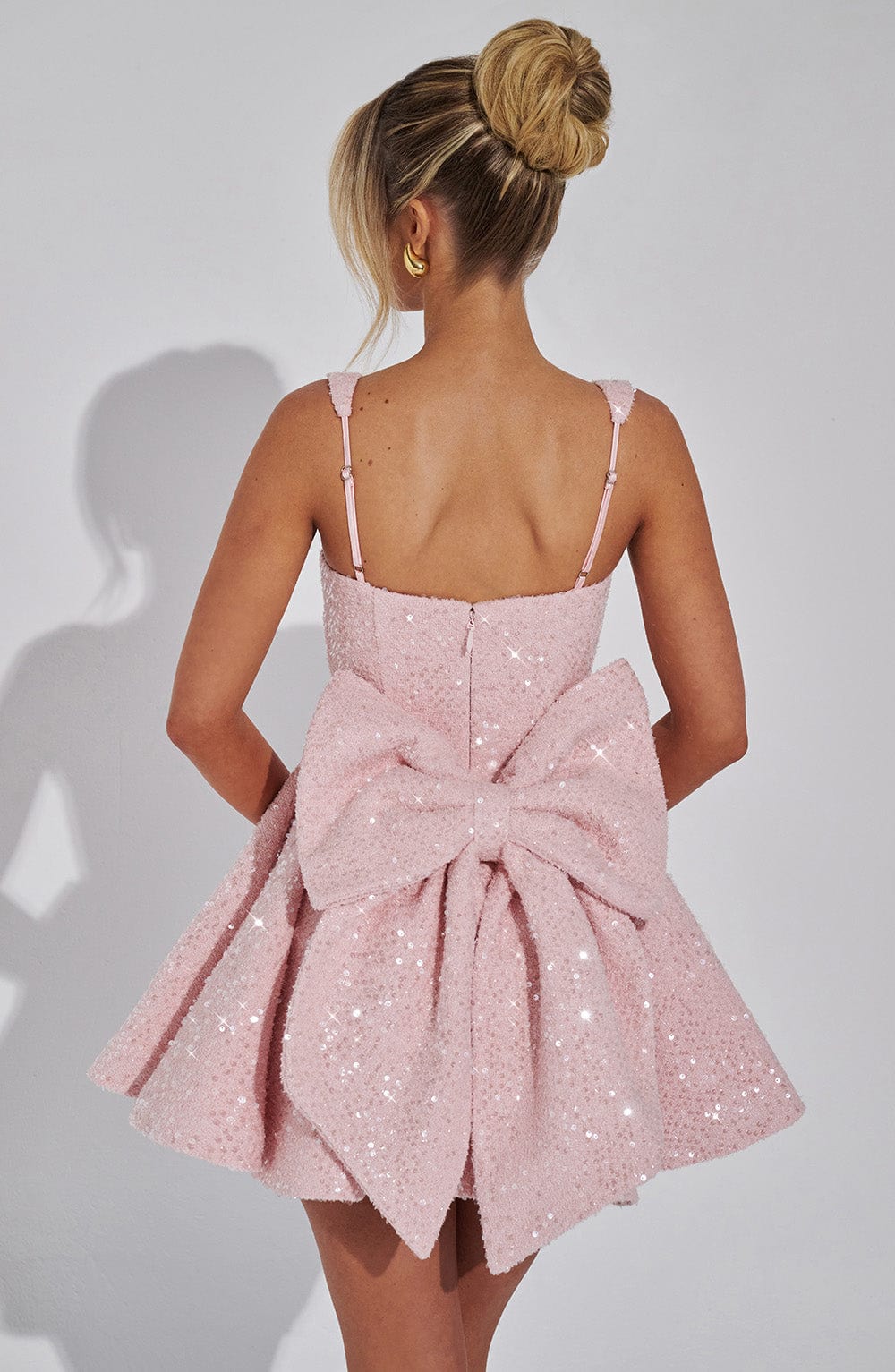 Women's Sequin Dress Square Neck Bow Mini Party