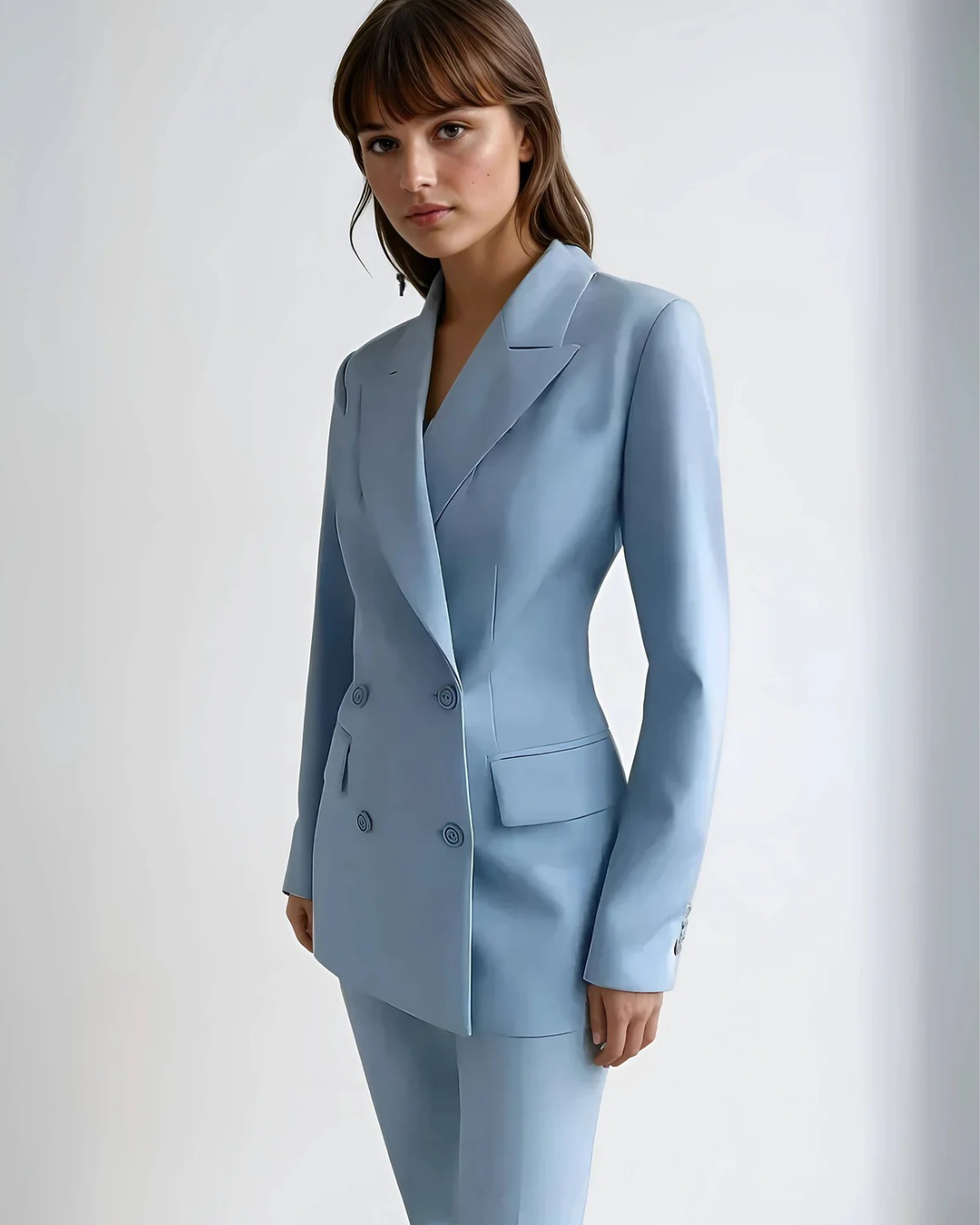 Women's Double-Breasted Blazer Peak Lapel and Flap Pockets