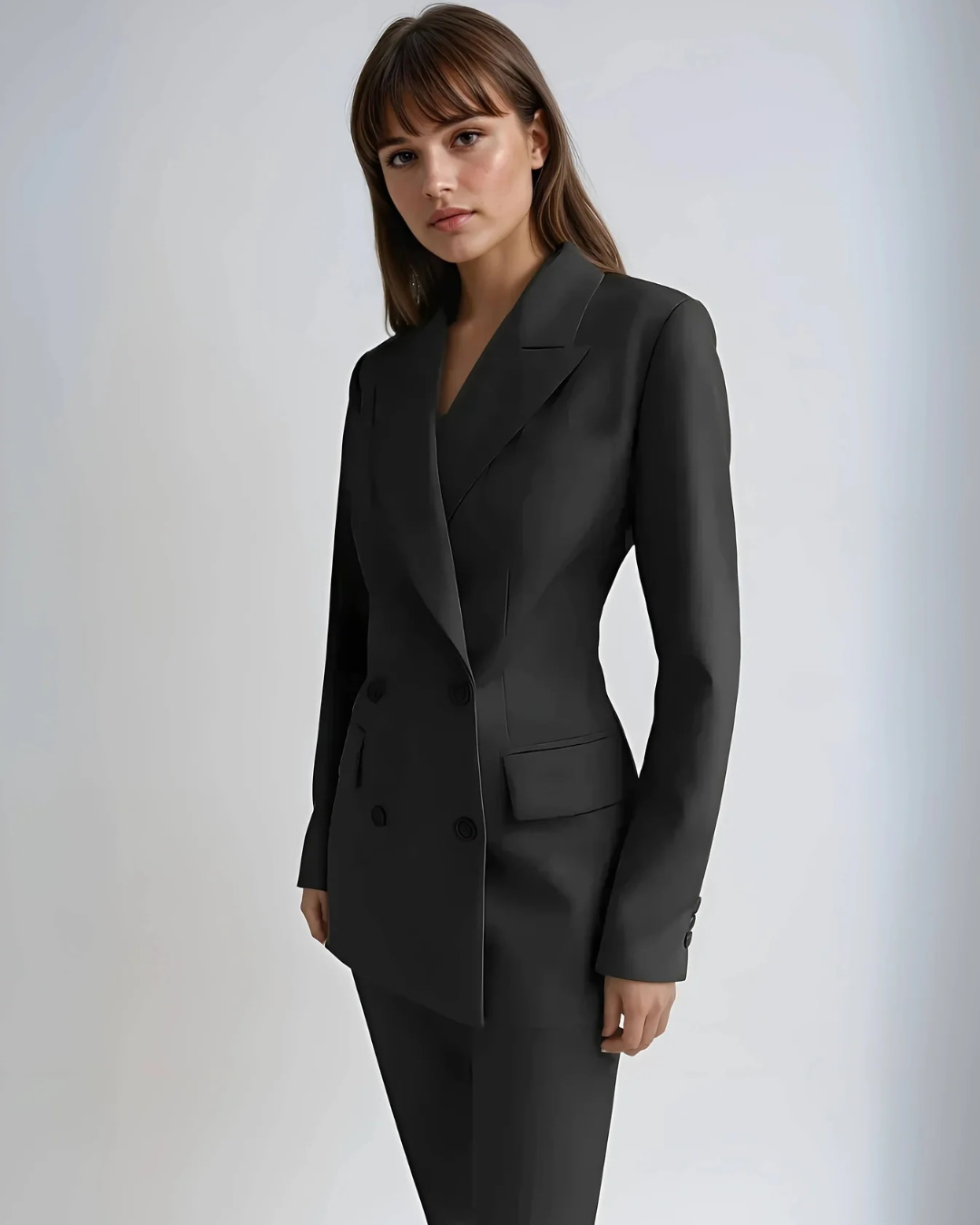 Women's Double-Breasted Blazer Peak Lapel and Flap Pockets