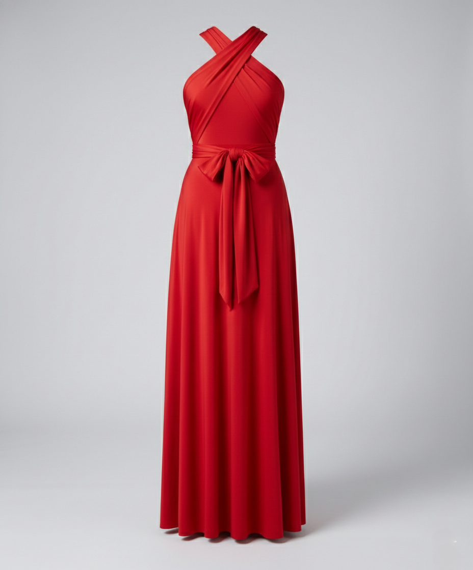 Women's Multiway Wrap Maxi Dress - V-Neck and Multi-Tie Waist Detail