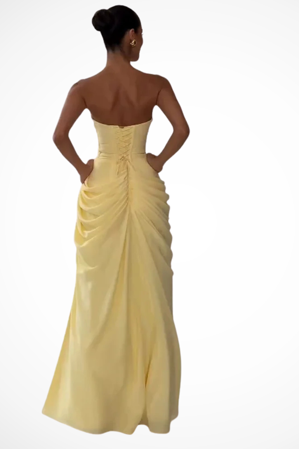 Women's Maxi Dress - Strapless Neckline and Thigh-High Slit Detail