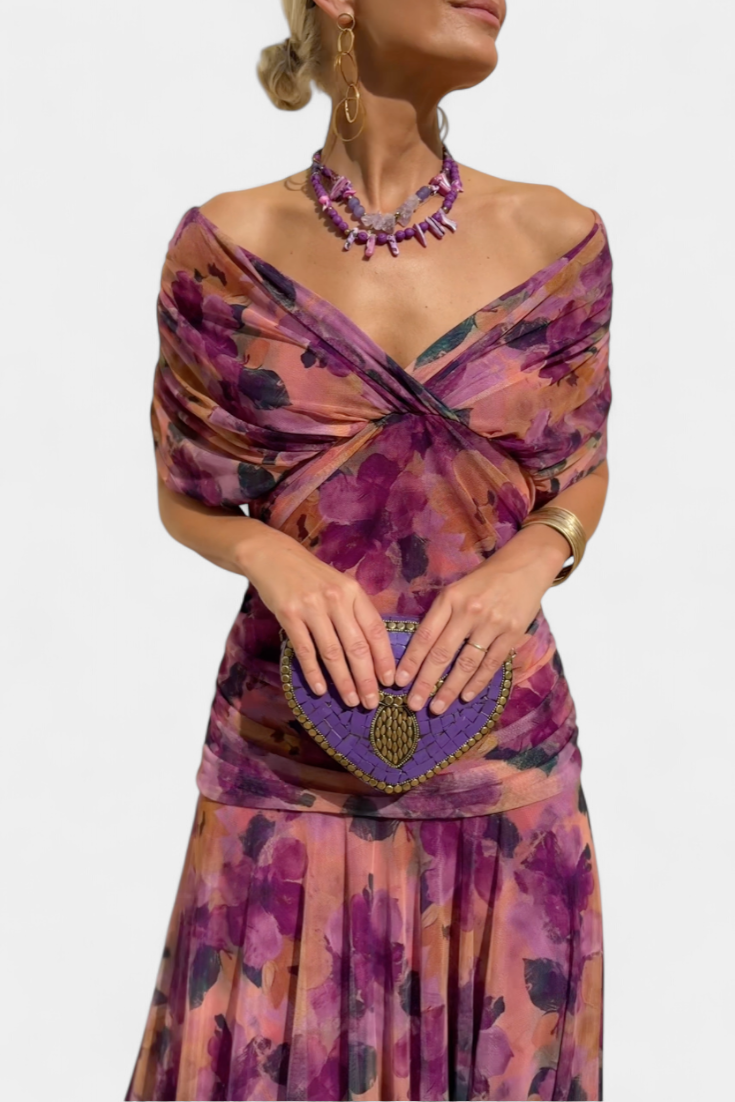 Women's Off the Shoulder Maxi Dress Wedding Guest Ruched Elegant