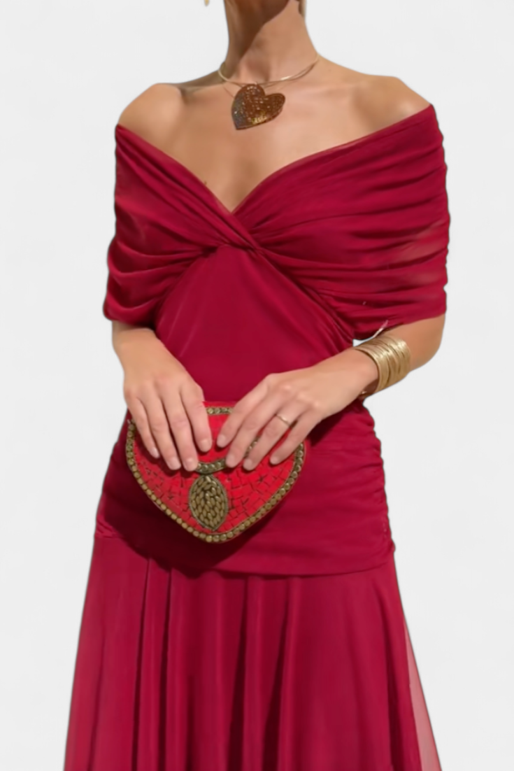 Women's Off the Shoulder Maxi Dress Wedding Guest Ruched Elegant