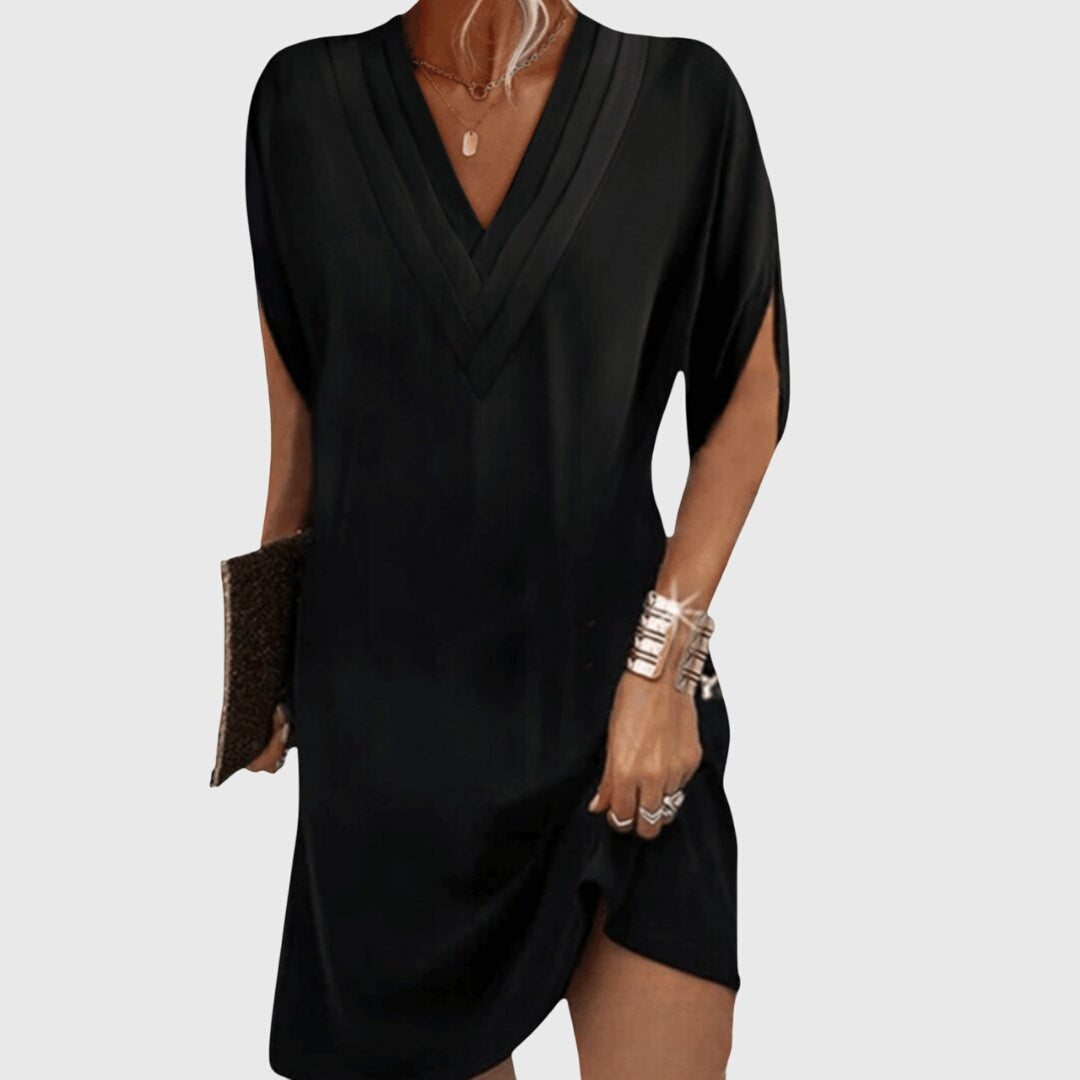 Women's V-Neck Shift Midi Dress Tummy Control Elegant