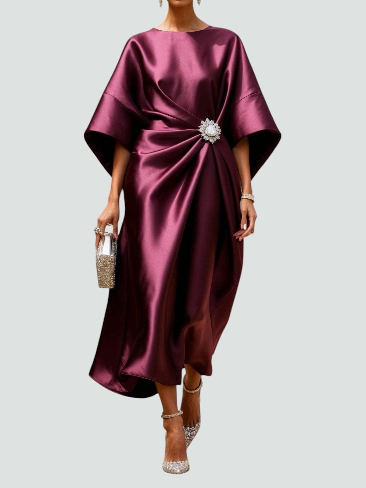 Women's Midi Dress Kaftan 3/4 Sleeve Cocktail Elegant