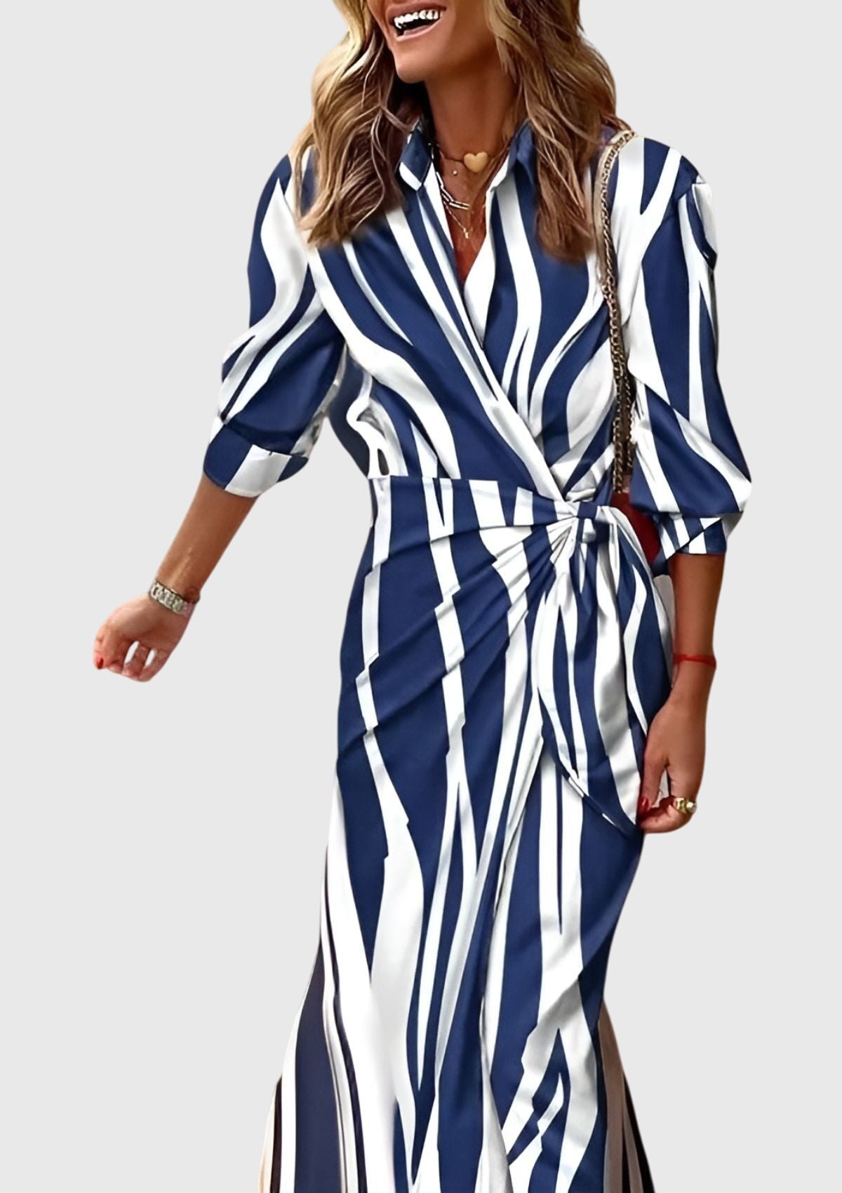 Women's Wrap Maxi Dress Wedding Guest Striped Shirt Elegant