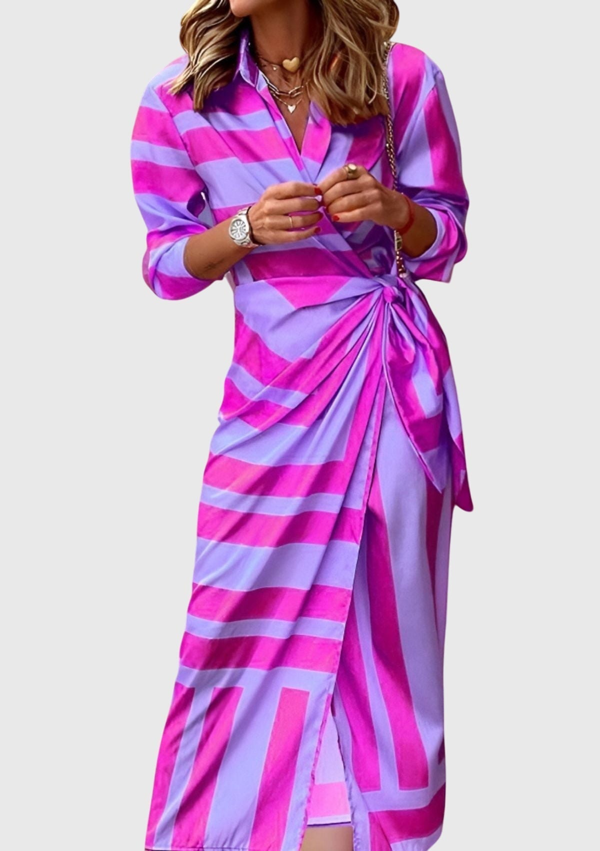Women's Wrap Maxi Dress Wedding Guest Striped Shirt Elegant