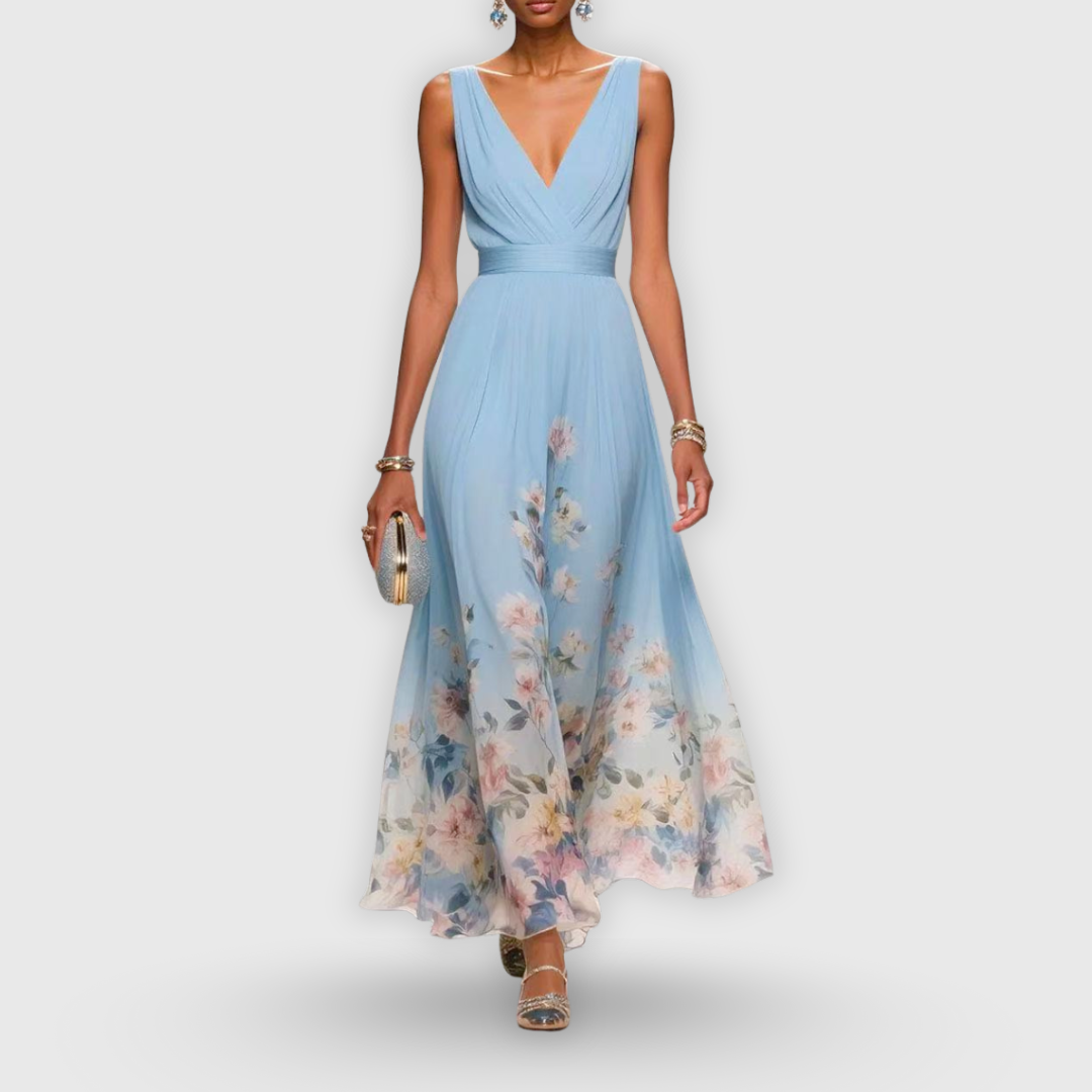 Women's Floral Maxi Dress Wedding Guest V-Neck Summer Sleeveless