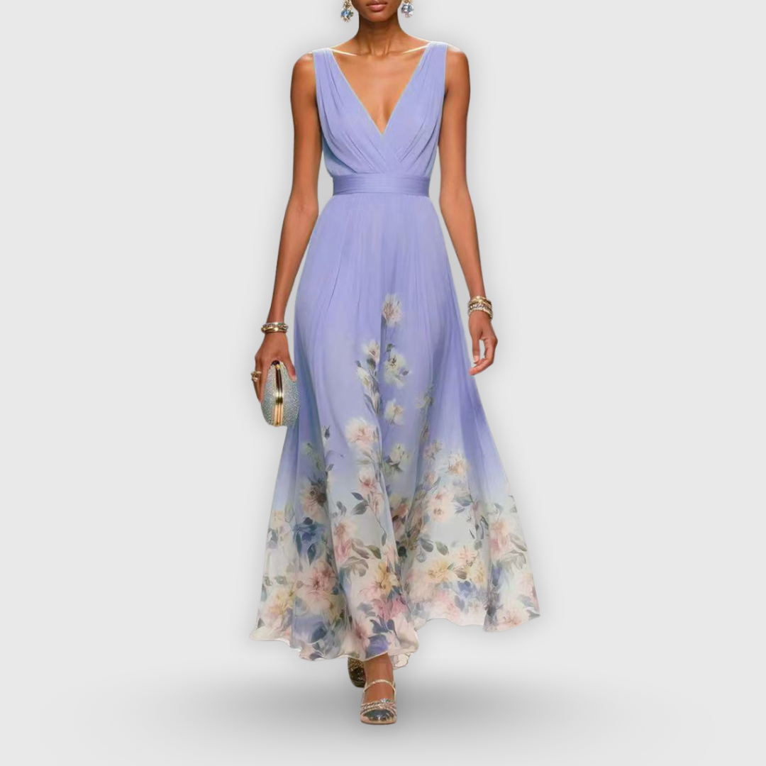 Women's Floral Maxi Dress Wedding Guest V-Neck Summer Sleeveless
