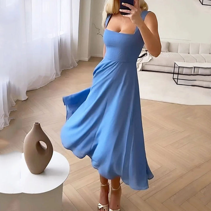 Women's Square Neck Midi Dress Wedding Guest A-Line