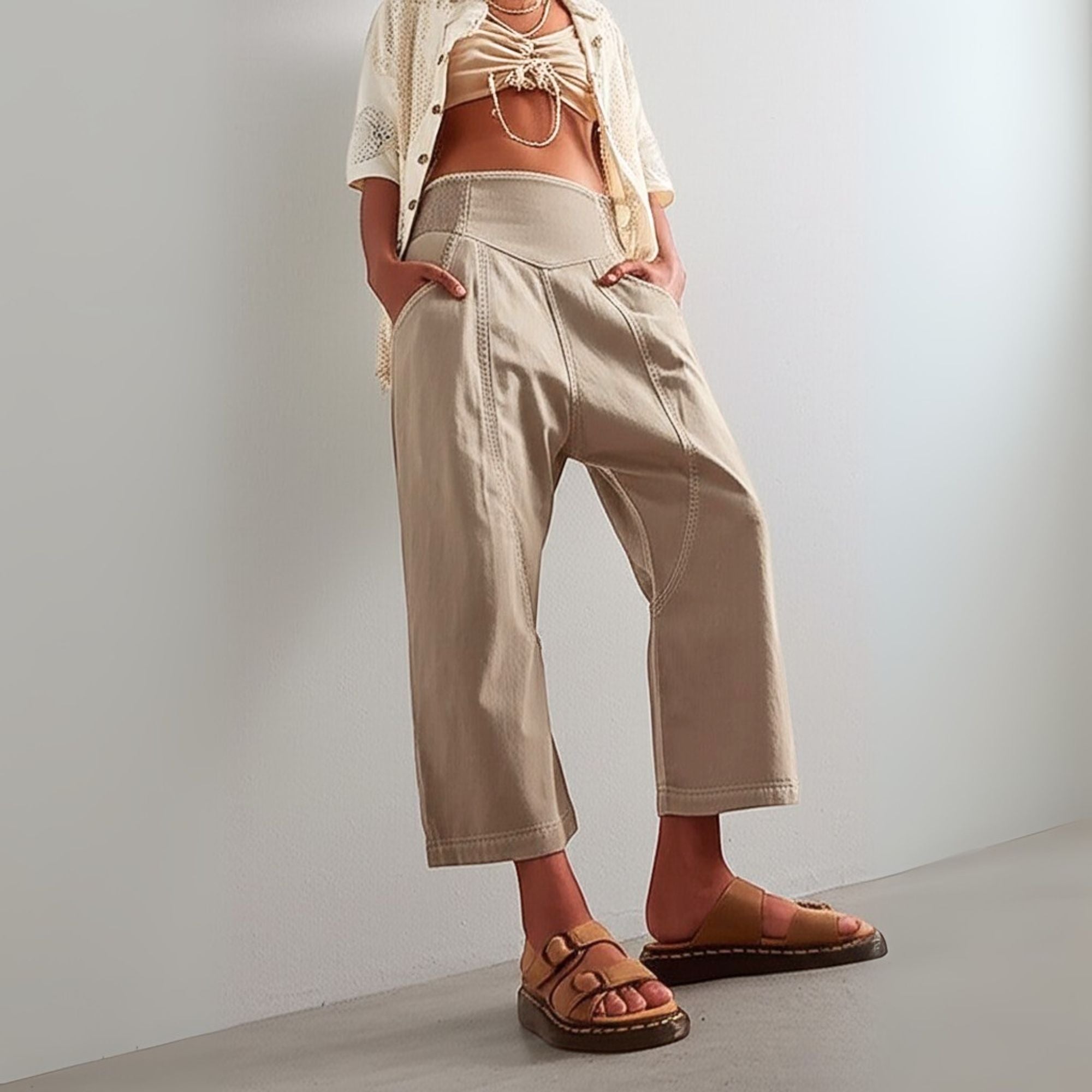 Women's Wide Leg Pants High Waisted Smocked Casual Trousers