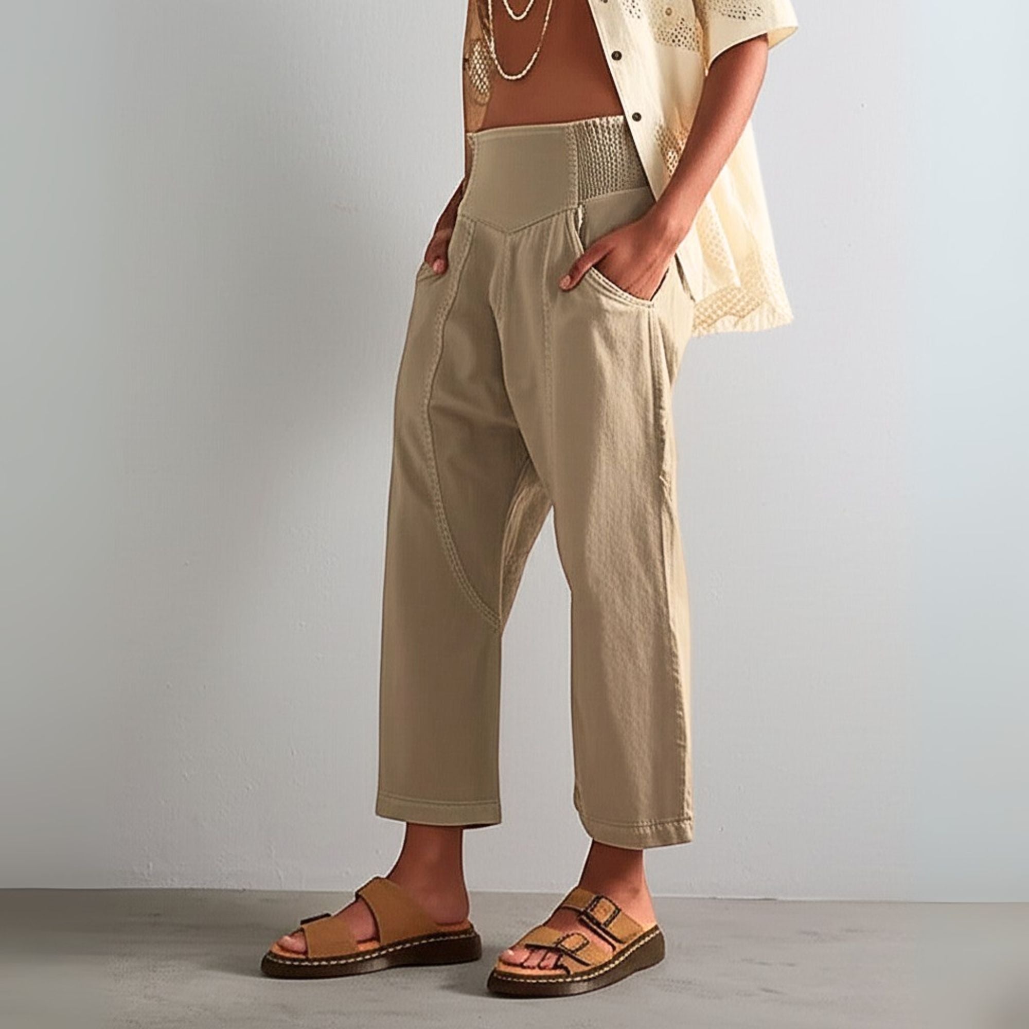 Women's Wide Leg Pants High Waisted Smocked Casual Trousers