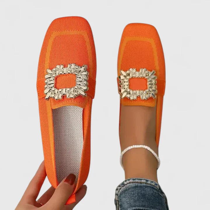 Women's Orthopedic Loafers Wide Fit Rhinestone Buckle Slip On