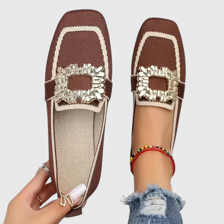 Women's Orthopedic Loafers Wide Fit Rhinestone Buckle Slip On