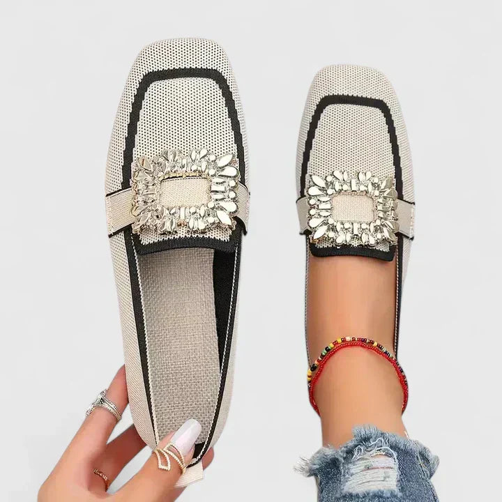 Women's Orthopedic Loafers Wide Fit Rhinestone Buckle Slip On