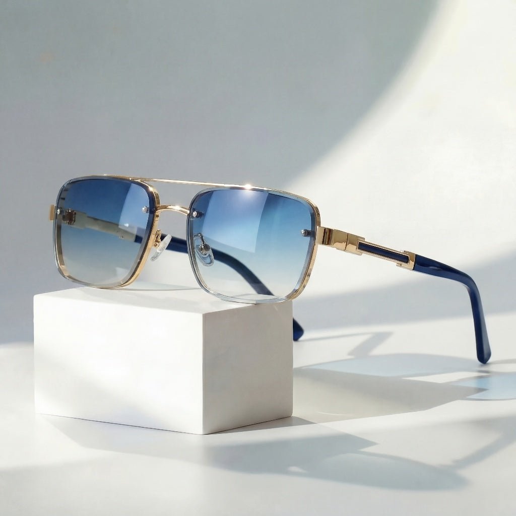 Women's Titanium Sunglasses Retro Square and Gold Frame