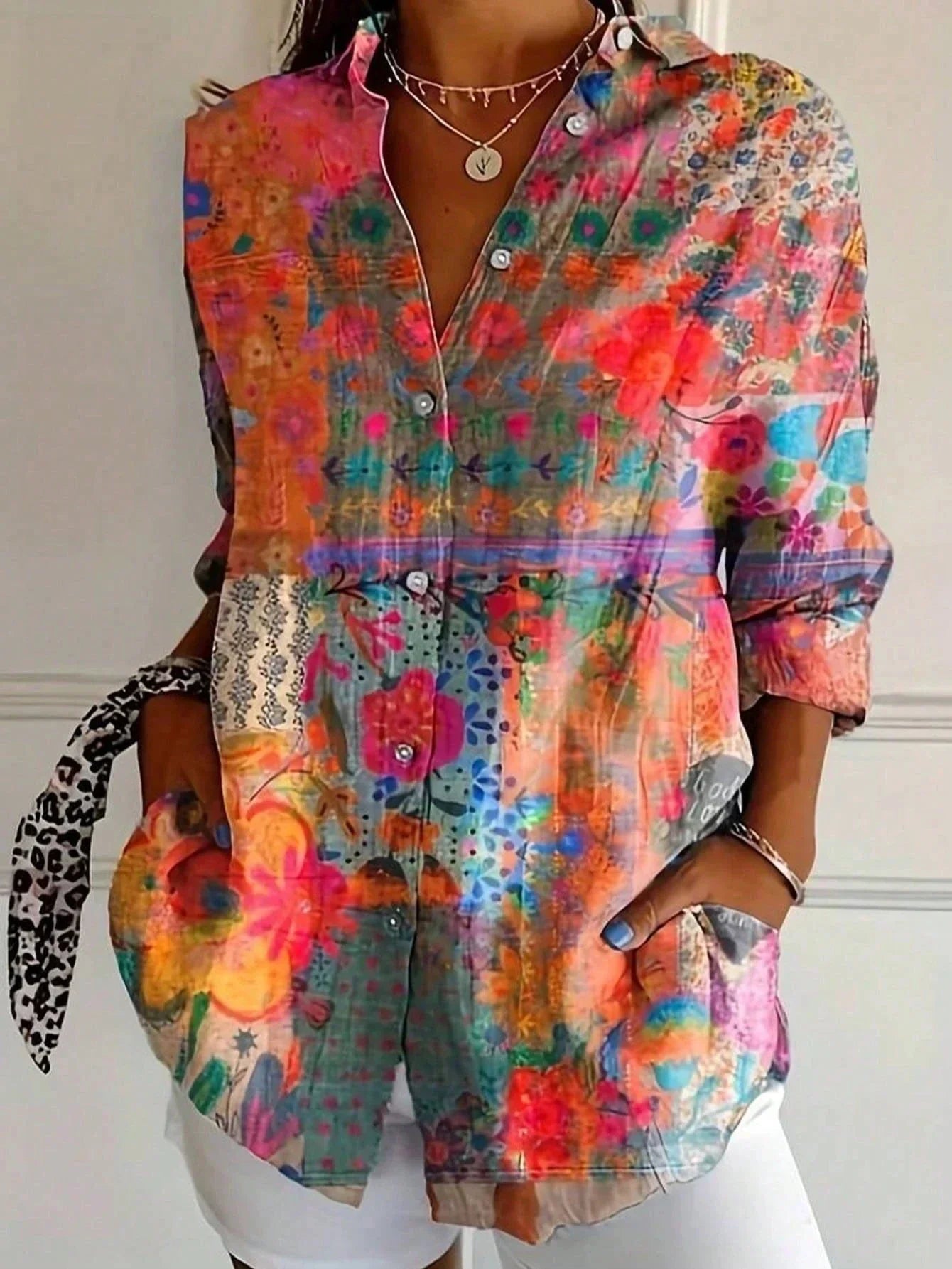 Women's Floral Button-Down Blouse Long Sleeve Shirt