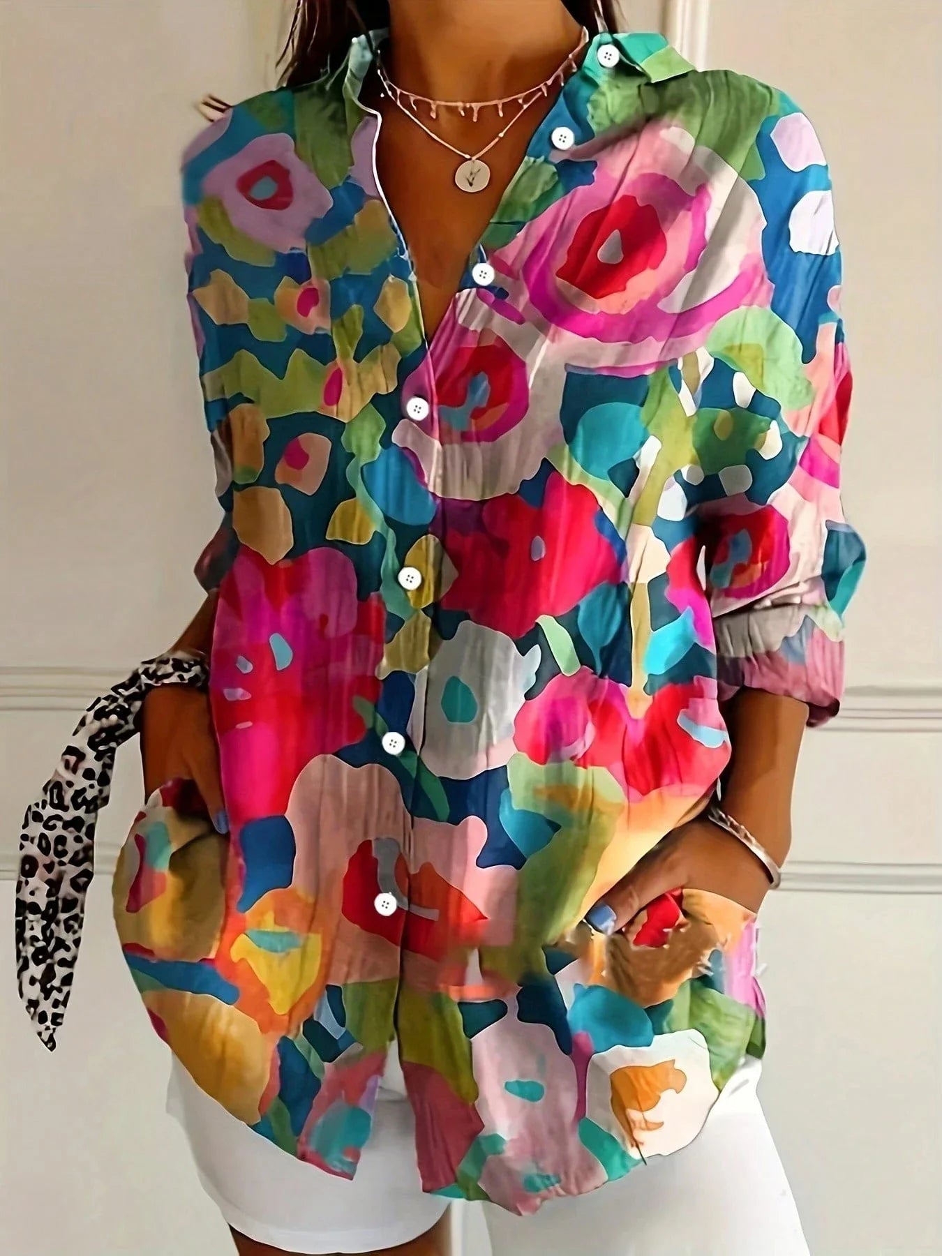 Women's Floral Button-Down Blouse Long Sleeve Shirt