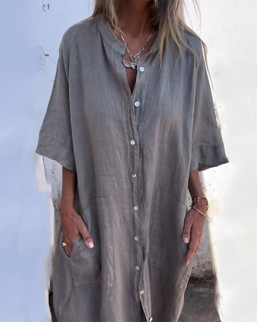 Women's Boho Midi Shirt Dress Button Down