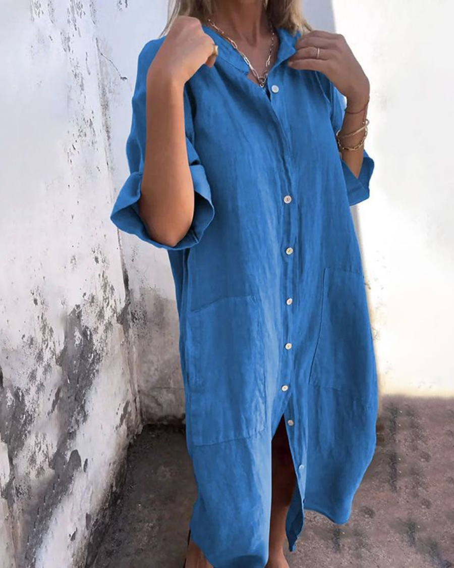 Women's Boho Midi Shirt Dress Button Down
