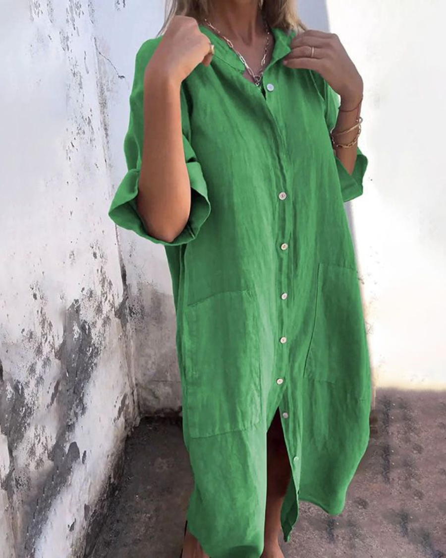 Women's Boho Midi Shirt Dress Button Down