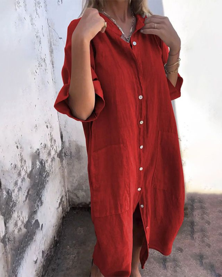 Women's Boho Midi Shirt Dress Button Down