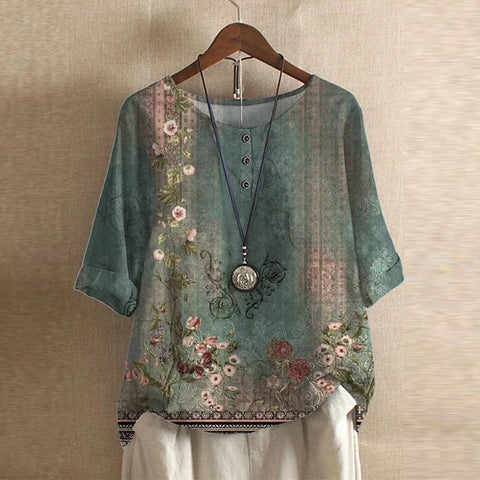 Women's Boho Blouse Floral Print Short Sleeve Casual Top