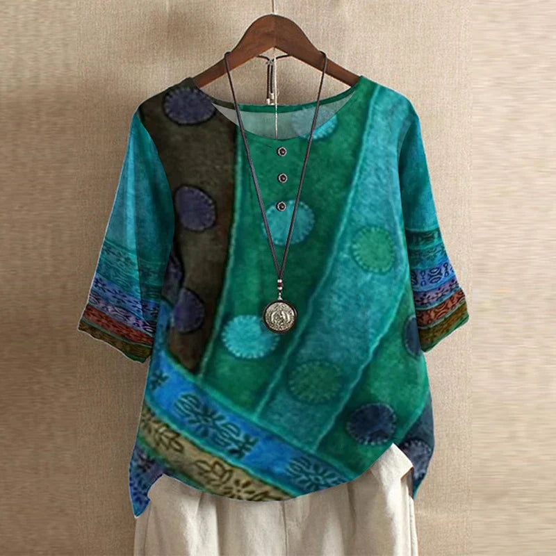 Women's Boho Blouse Floral Print Short Sleeve Casual Top