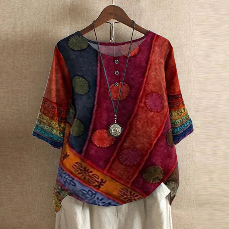 Women's Boho Blouse Floral Print Short Sleeve Casual Top