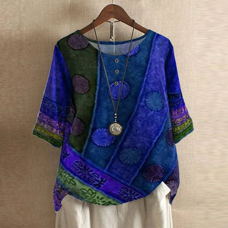 Women's Boho Blouse Floral Print Short Sleeve Casual Top