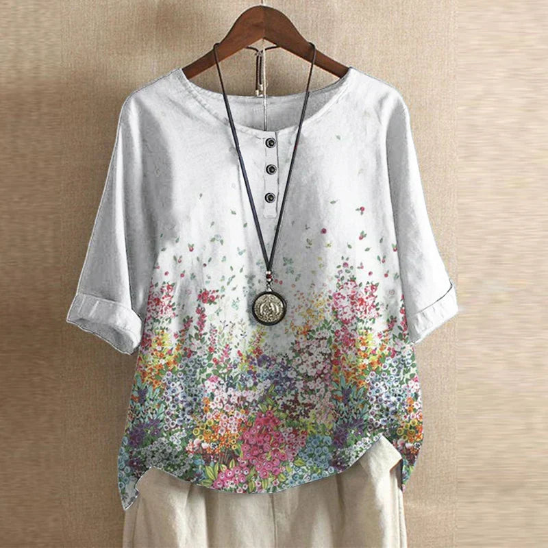 Women's Boho Blouse Floral Print Short Sleeve Casual Top