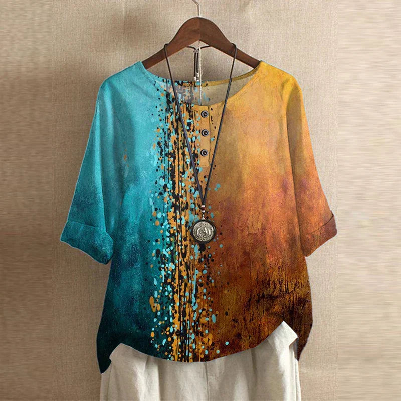 Women's Boho Blouse Floral Print Short Sleeve Casual Top
