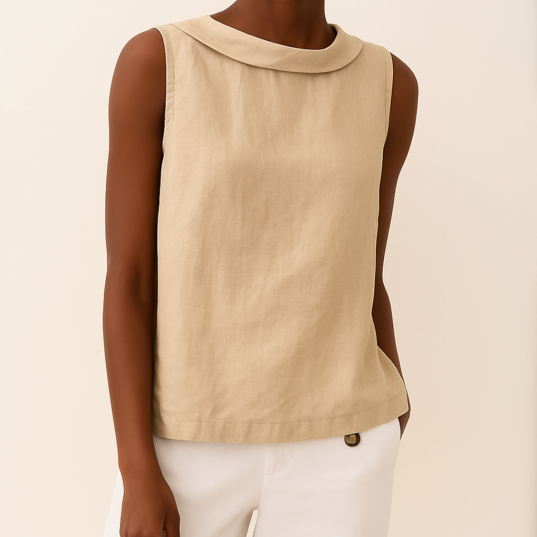 Women's Roll Collar Top Sleeveless Casual Summer Blouse