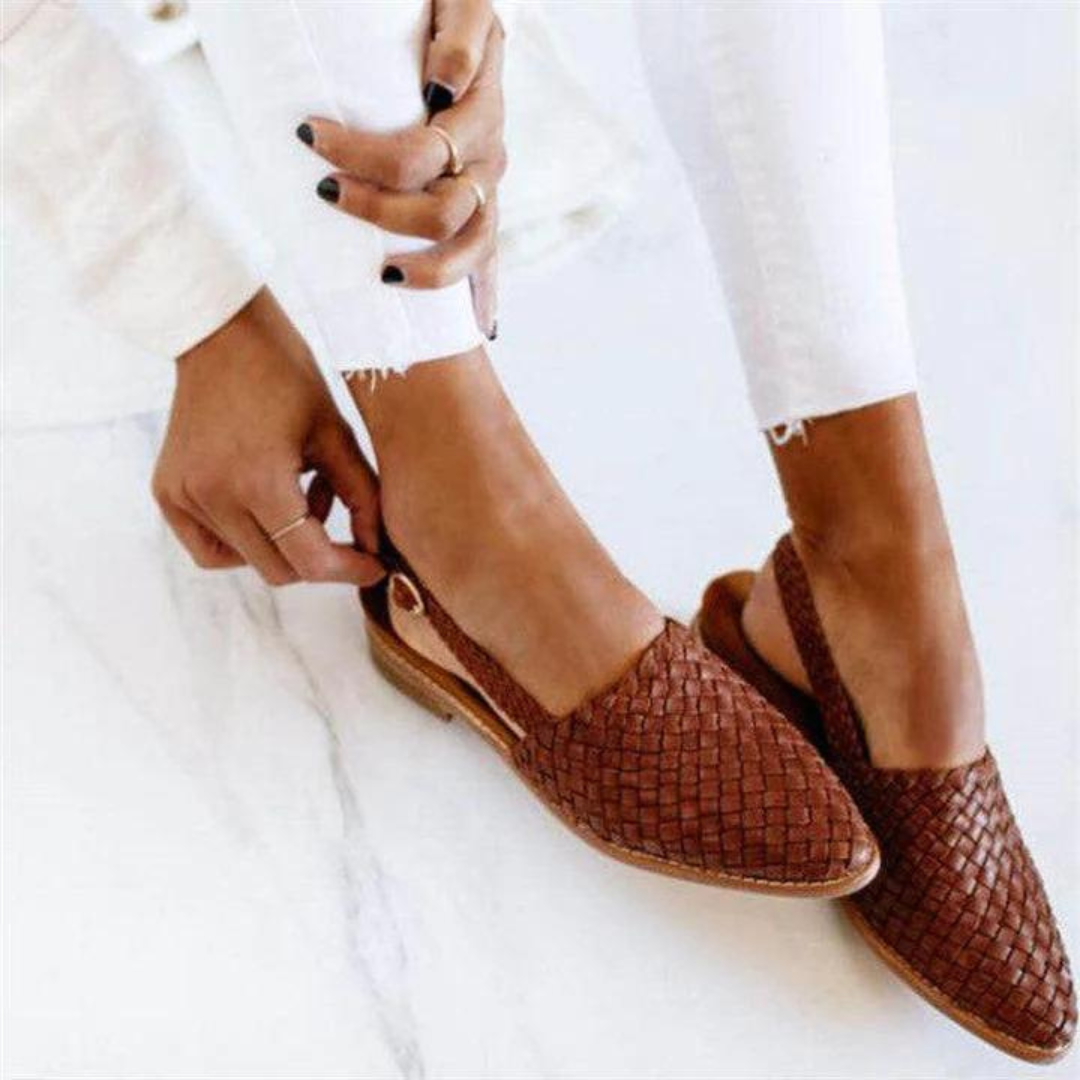 Women's Woven Vegan Ballerinas Sandals Slingback Pointed Toe Flats