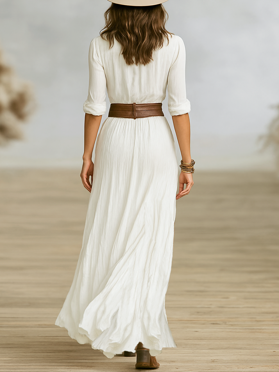 Women's Boho Maxi Dress Elegant Button Up Flowy Long Sleeve