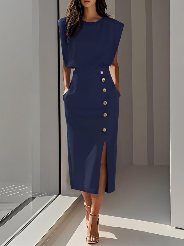 Women's Tailored Midi Wedding Guest Dress High Waist