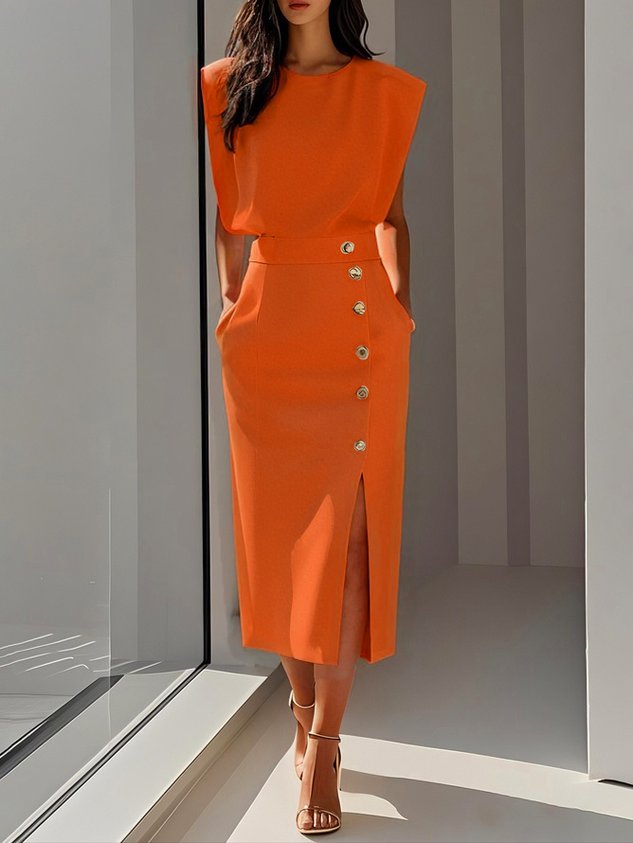Women's Tailored Midi Wedding Guest Dress High Waist