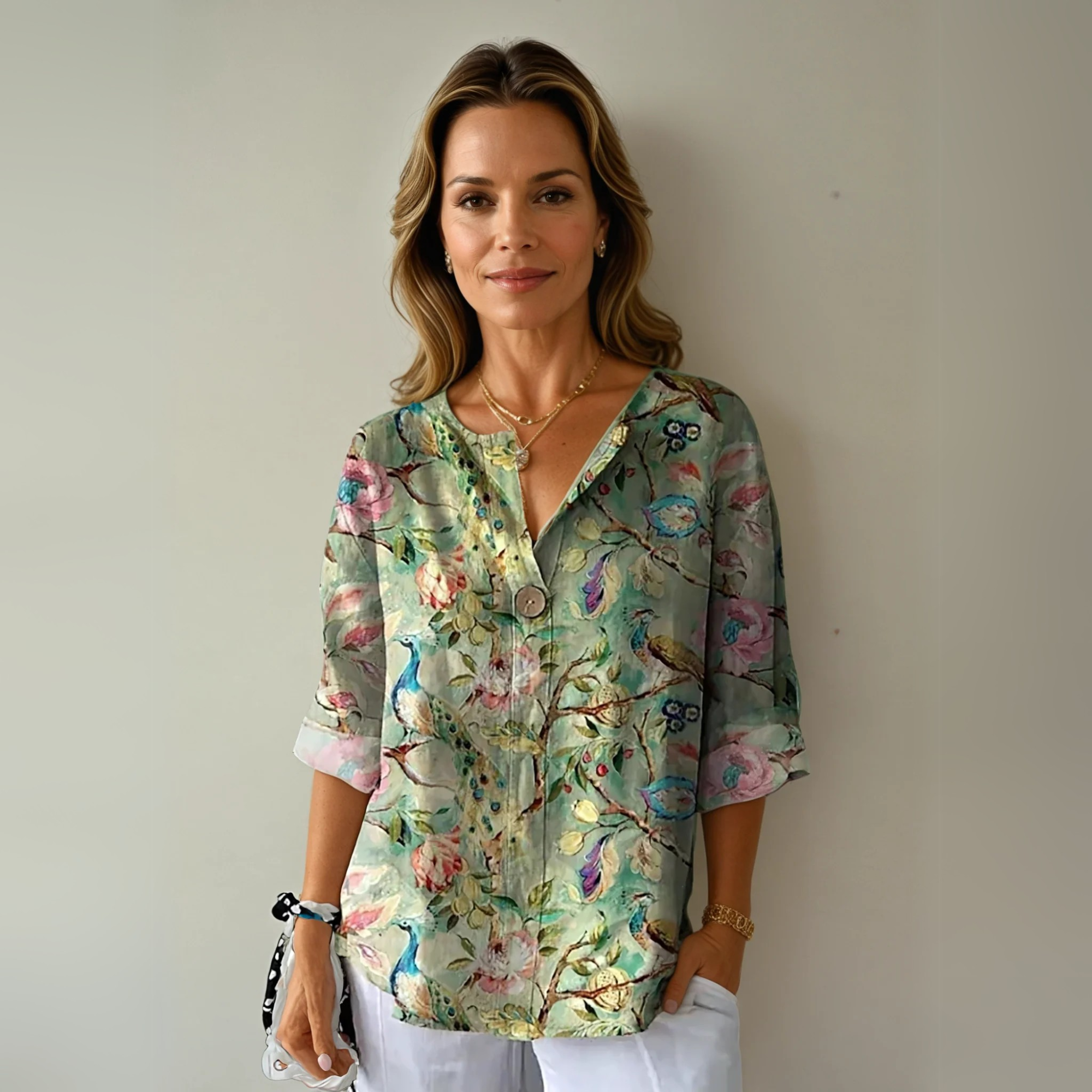 Women's Floral Print Blouse Casual V-neck Summer Top
