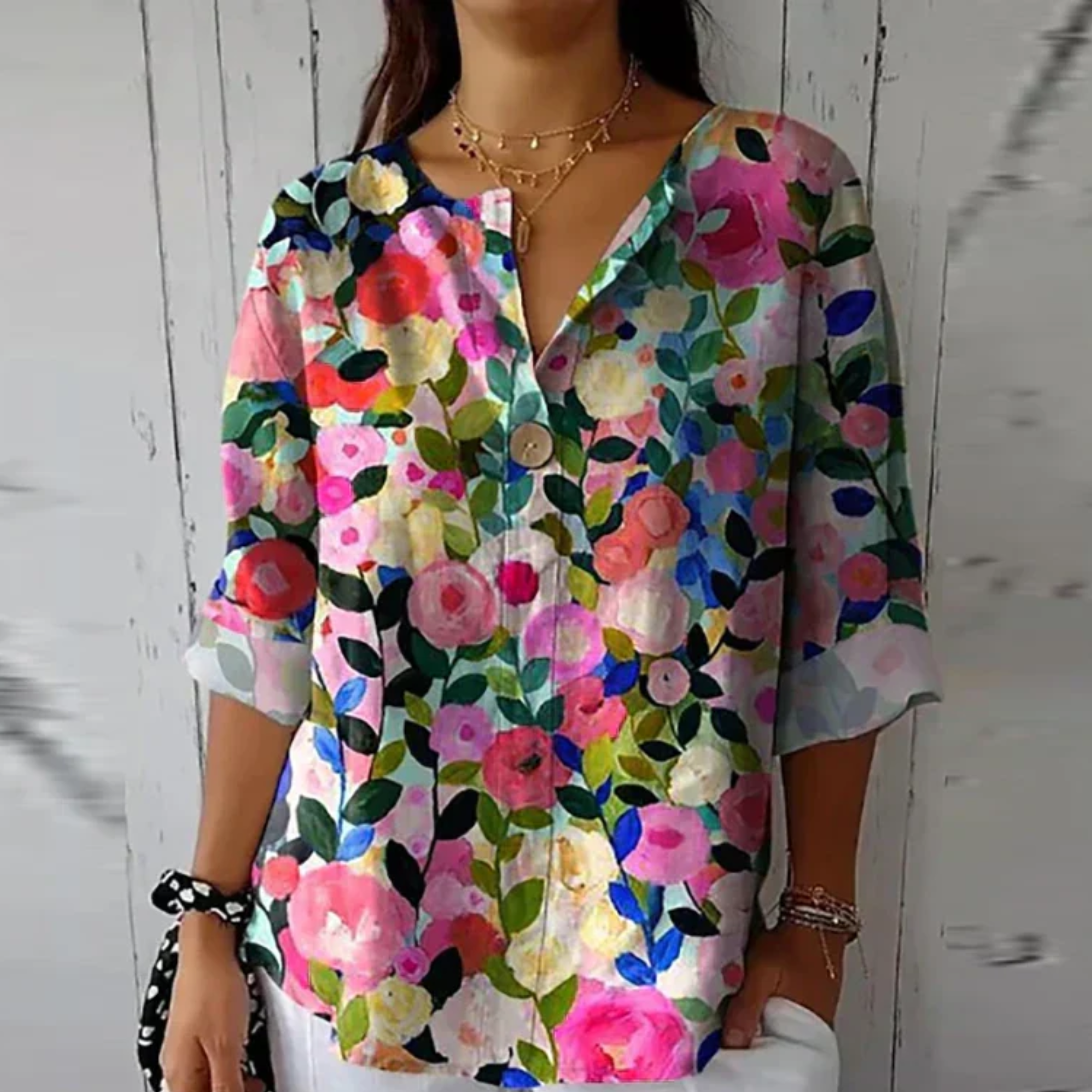 Women's Floral Print Blouse Casual V-neck Summer Top