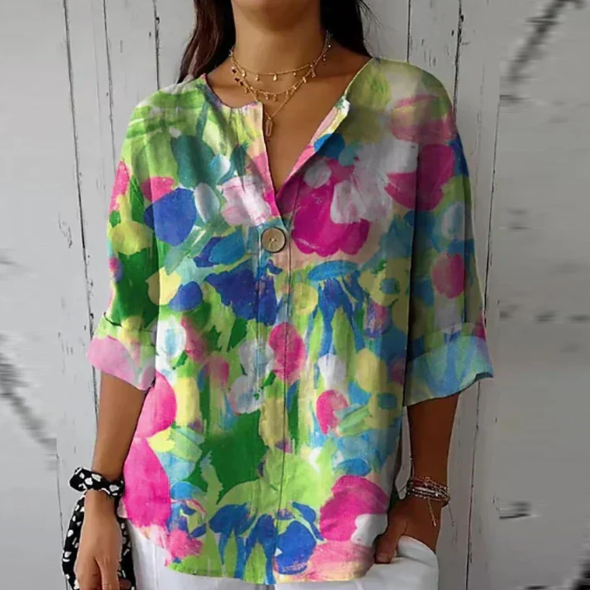 Women's Floral Print Blouse Casual V-neck Summer Top