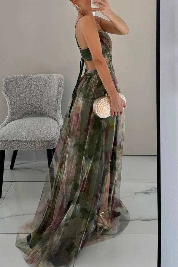 Women's Floral Maxi Dress Elegant V-Neck Layered Formal Evening Gown