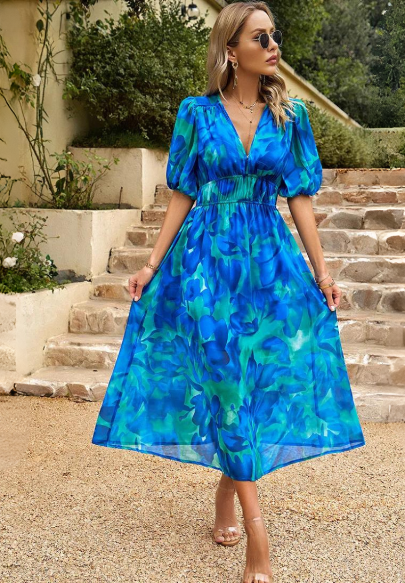 Women's Midi Dress Elegant Casual V-Neck A-Line Dress