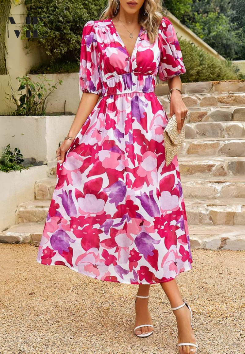 Women's Midi Dress Elegant Casual V-Neck A-Line Dress