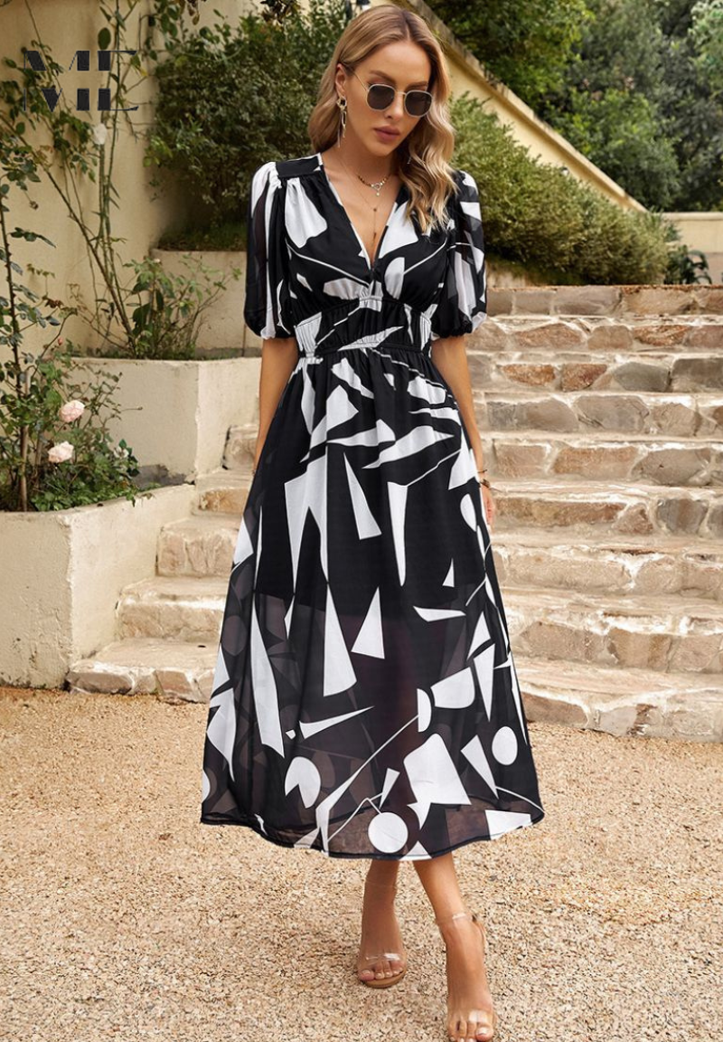Women's Midi Dress Elegant Casual V-Neck A-Line Dress